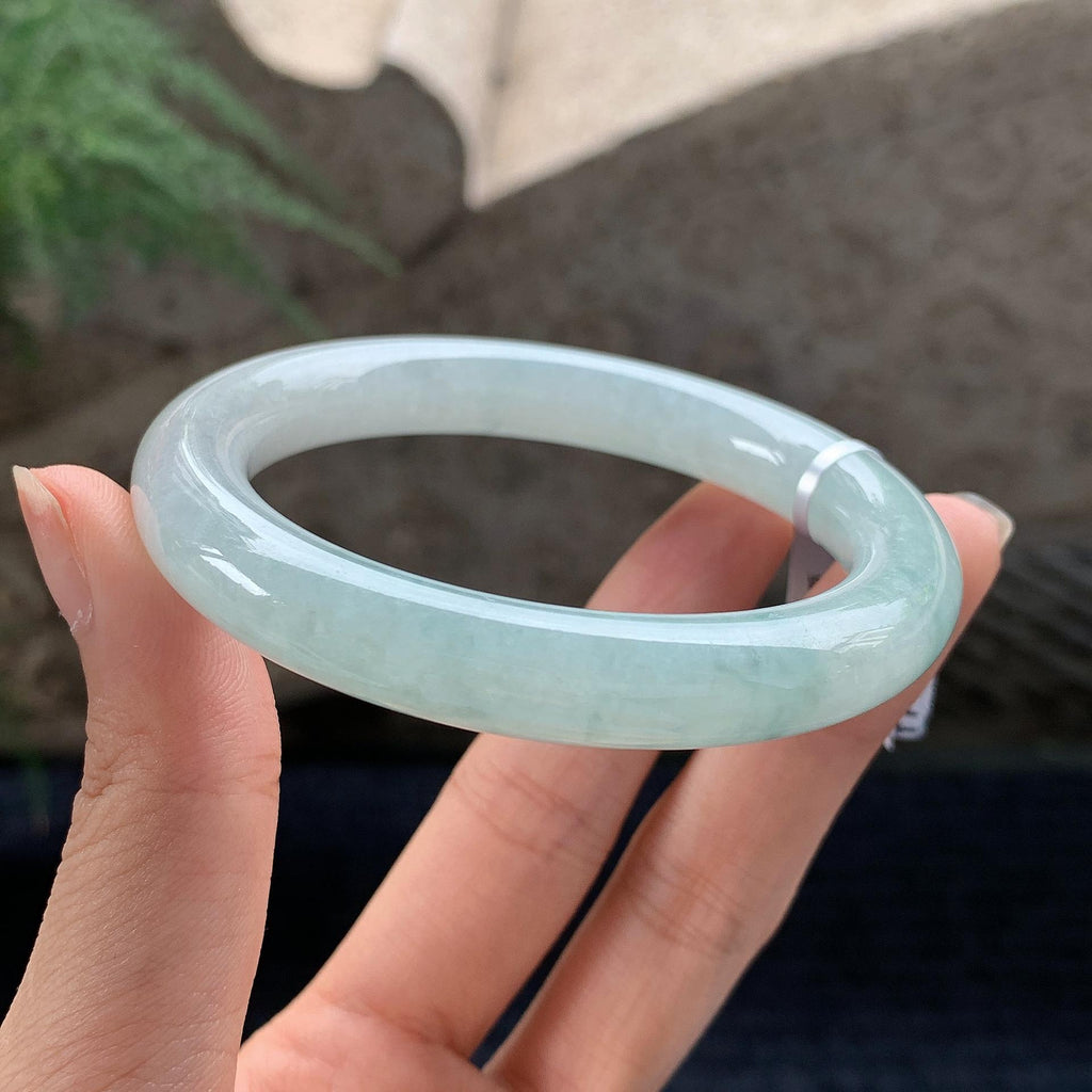 细糯种飘花圆条手镯 53圈 天然缅甸A货翡翠（yc696426）