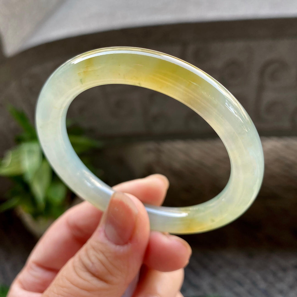 小圈口 糯冰种黄翡圆条手镯51.6圈口 天然缅甸A货翡翠（yc314491）