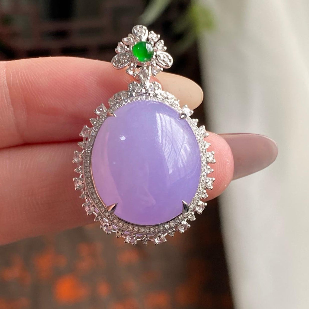 18k金钻镶细糯种紫罗兰蛋面吊坠（yc194932）