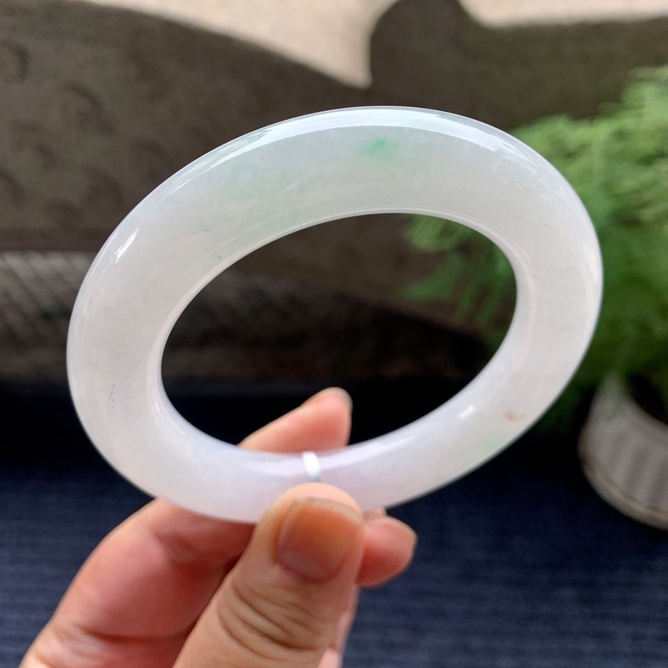 细糯种飘绿圆条手镯（57mm）（yc101928）