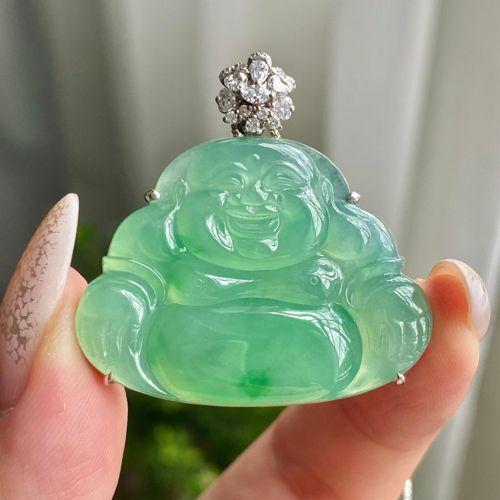 18k金钻镶冰种满绿佛公吊坠（yc206477）
