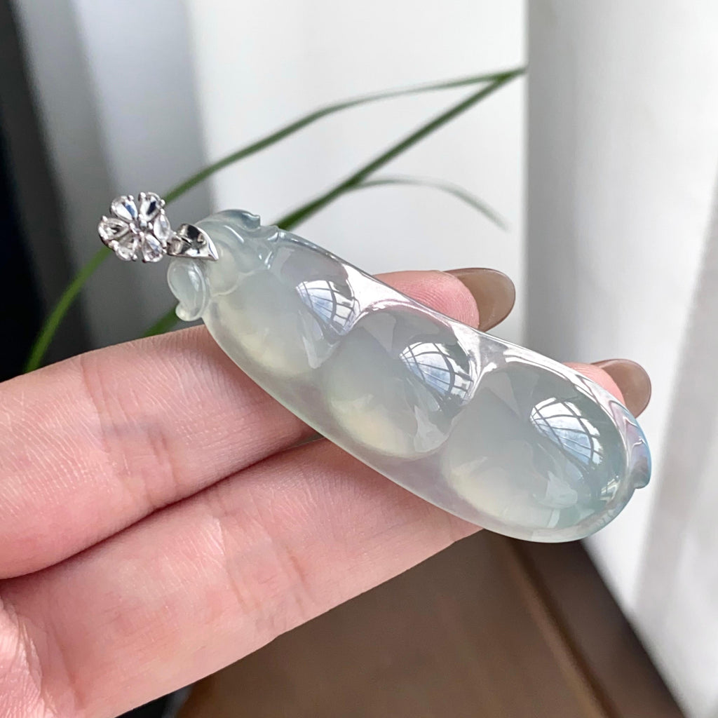 18k金钻镶糯冰种蓝底福豆吊坠（yc262743）