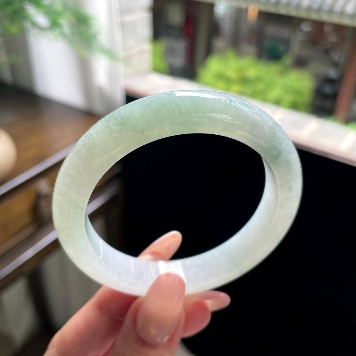 糯种飘花正圈平安镯 54.5圈 天然缅甸A货翡翠（yc696427）