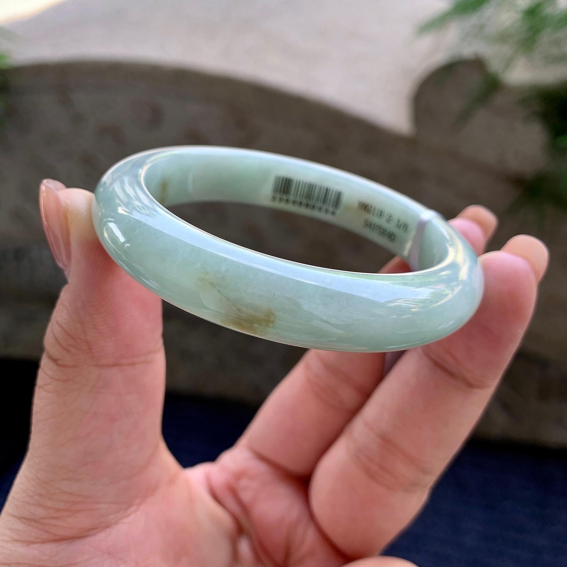 细糯种晴底洒金正圈平安镯 53圈口 天然缅甸A货翡翠（yc502578）