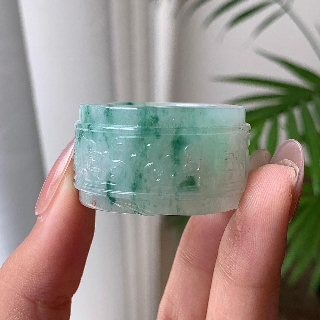 糯种飘花板戒 天然A货缅甸翡翠（yc693131）