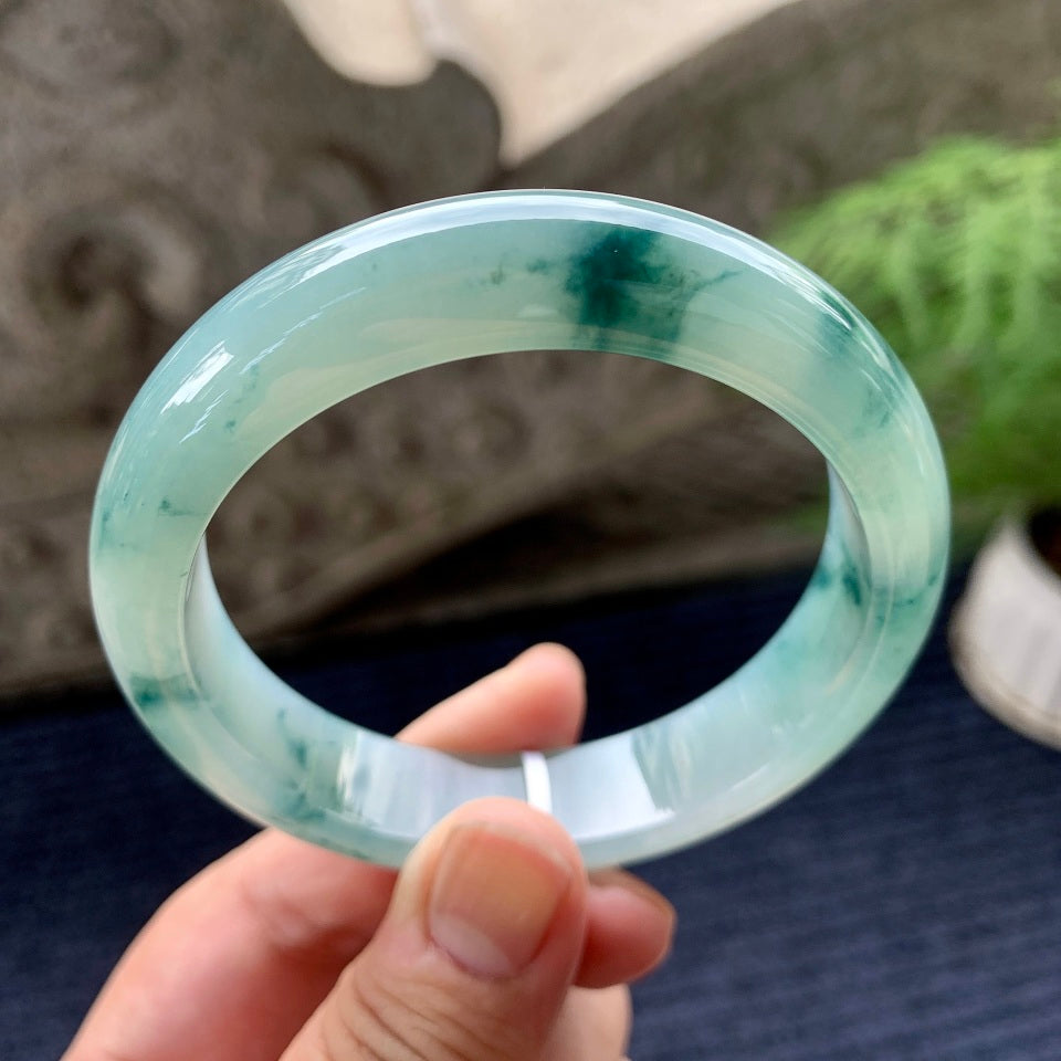 糯冰种飘花平安镯（58mm）（yc097838）