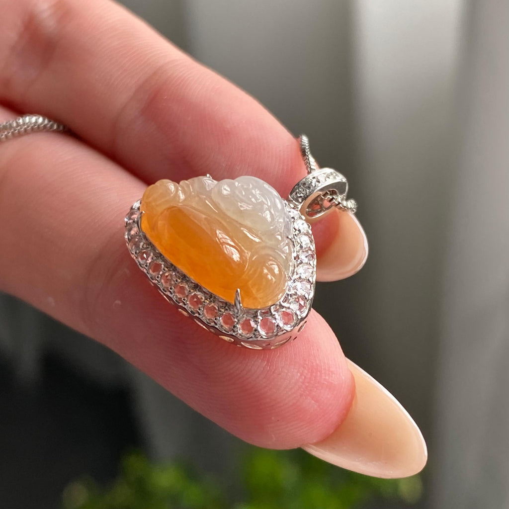 18k金钻镶冰种黄翡佛公吊坠（yc204876）