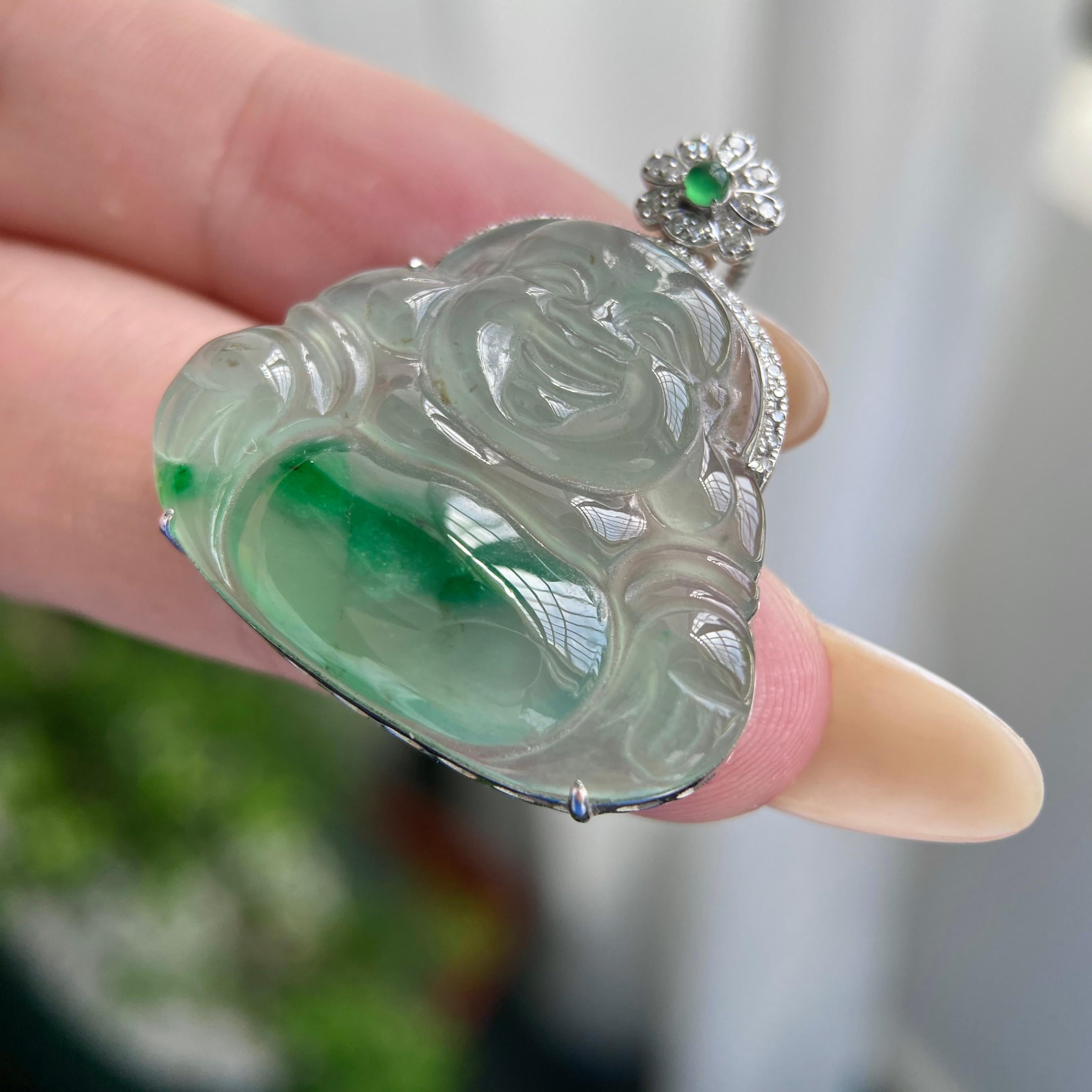 18k金钻镶冰种飘花佛公吊坠（yc217219）