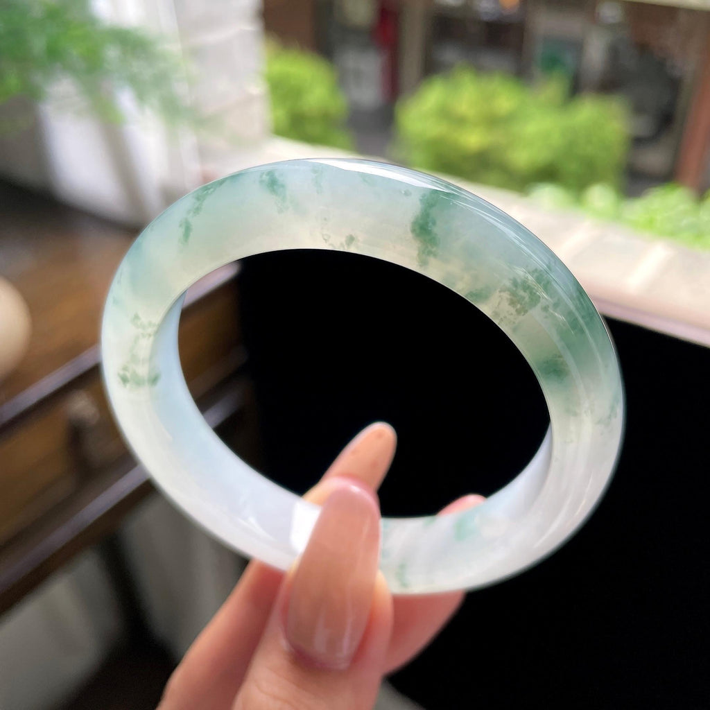 糯冰种绿飘花正圈平安镯 56圈（yc707494）