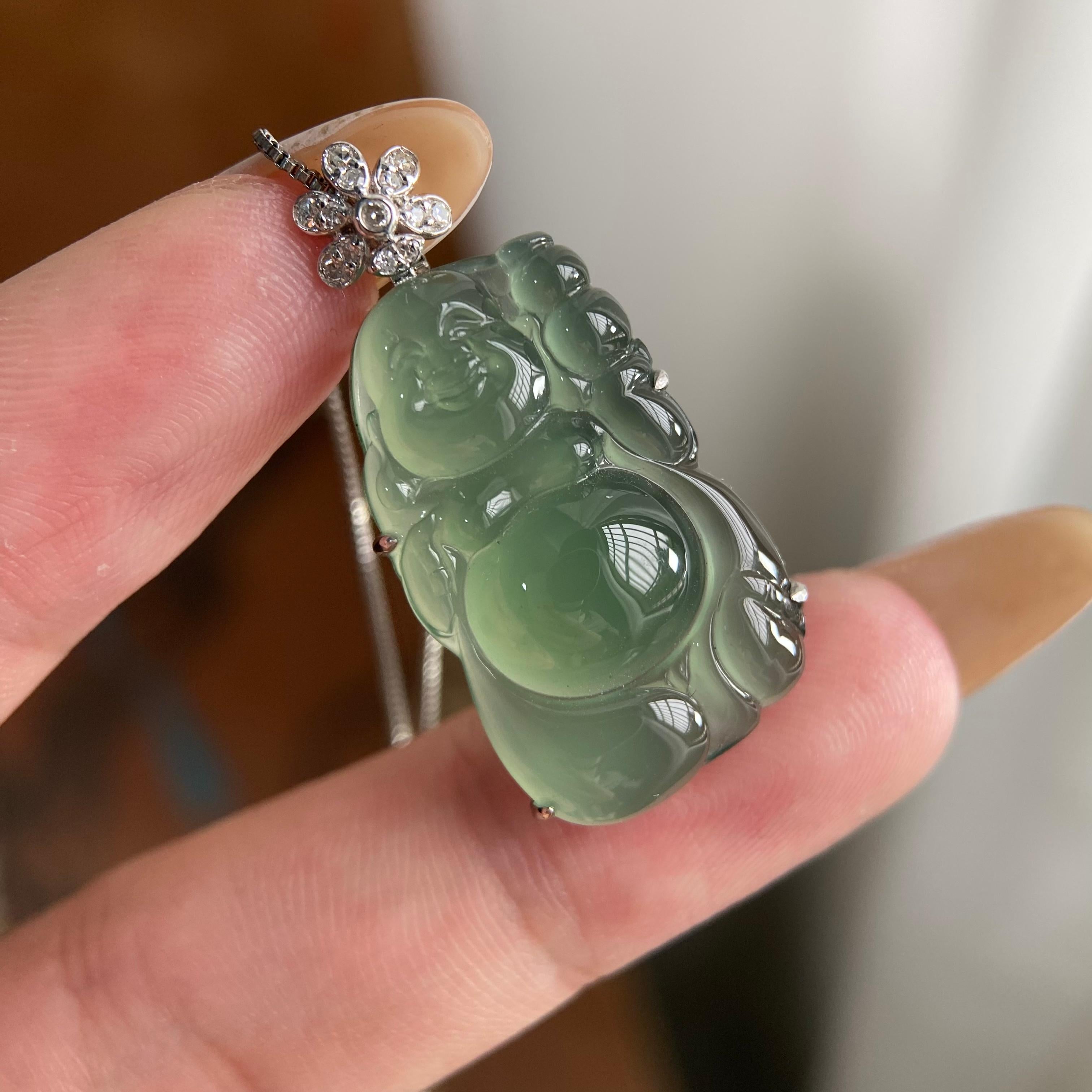 18k金钻镶冰种湖水绿财神吊坠（yc223792）