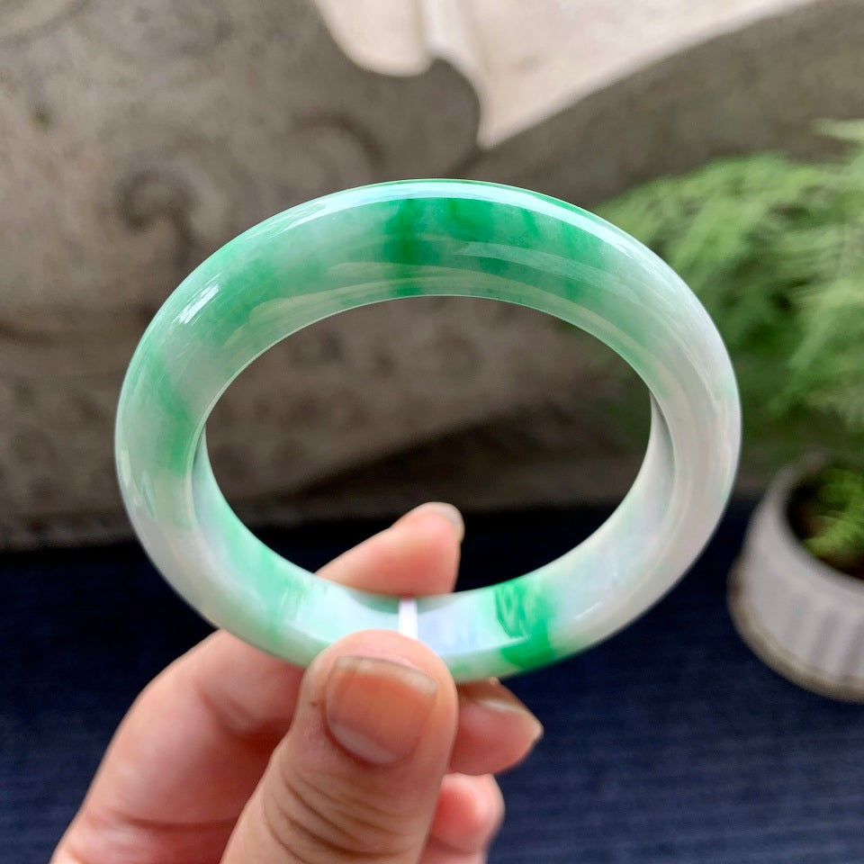 细糯种飘阳绿平安镯（51.5mm）（yc089891）