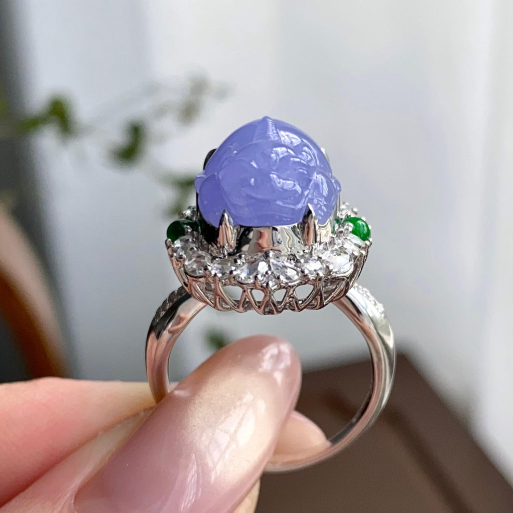 18k金钻镶冰种紫罗兰貔貅戒指（yc249557）