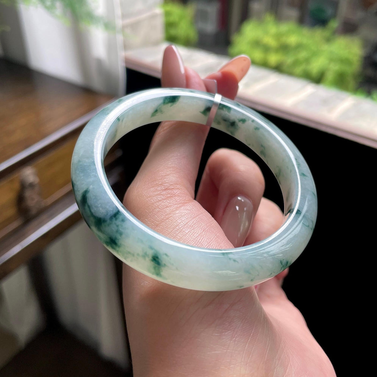 细糯种飘花正圈平安镯 55圈 天然缅甸A货翡翠（yc696435）