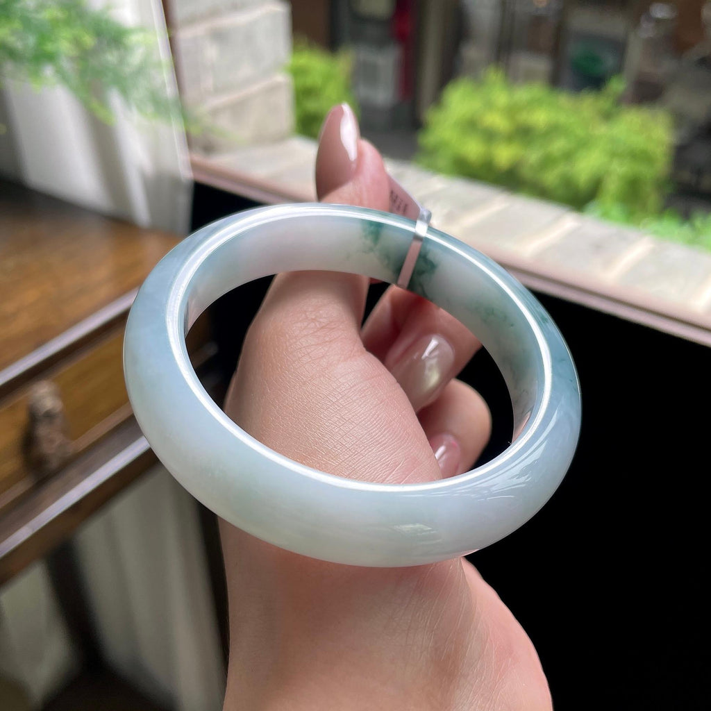 细糯种蓝飘花正圈平安镯 56圈 天然缅甸A货翡翠（yc696431）