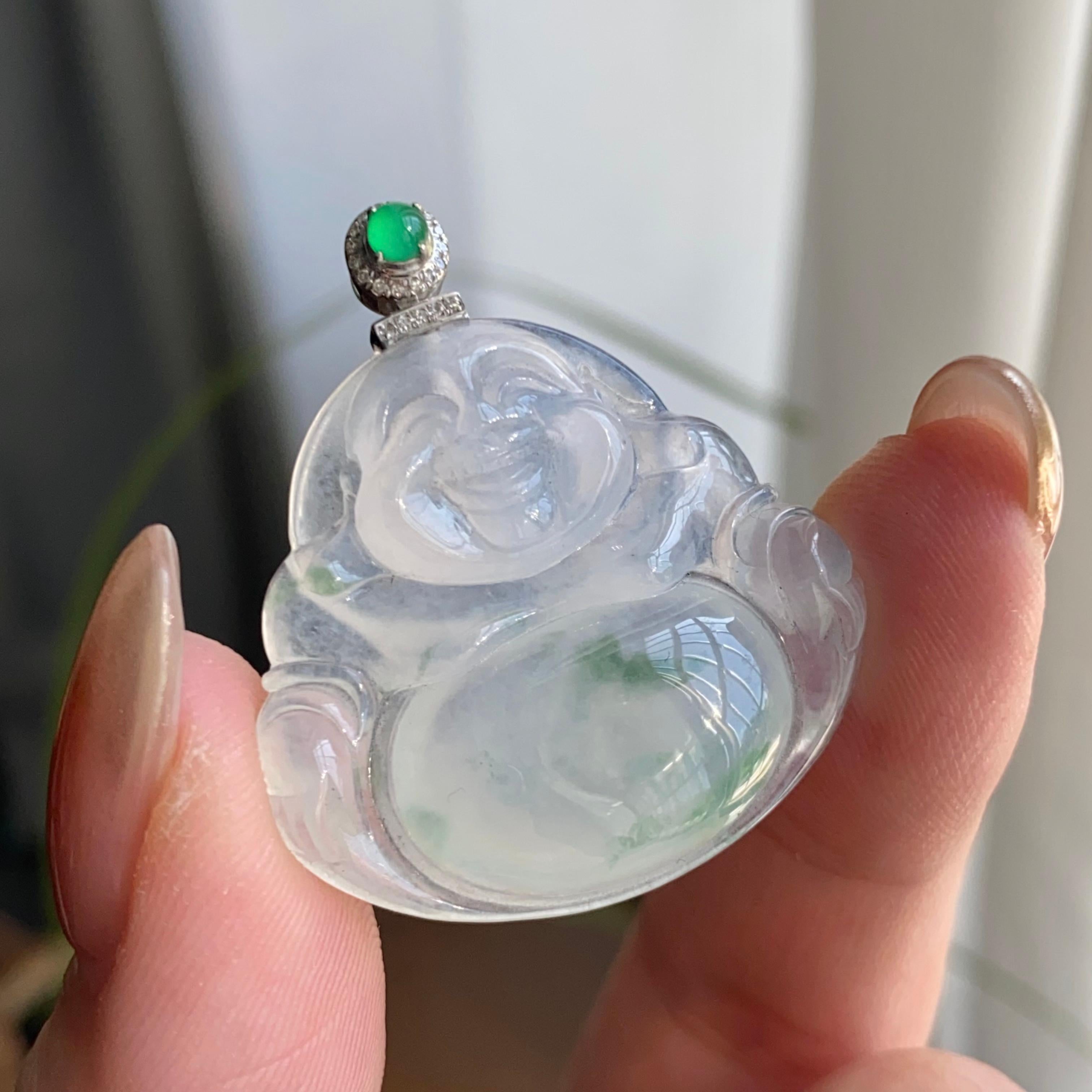 18k金钻镶冰种飘花佛公吊坠（yc263897）