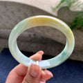 大圈口 细糯种黄翡飘蓝花正圈平安镯 59圈口 天然缅甸A货翡翠（yc524449）