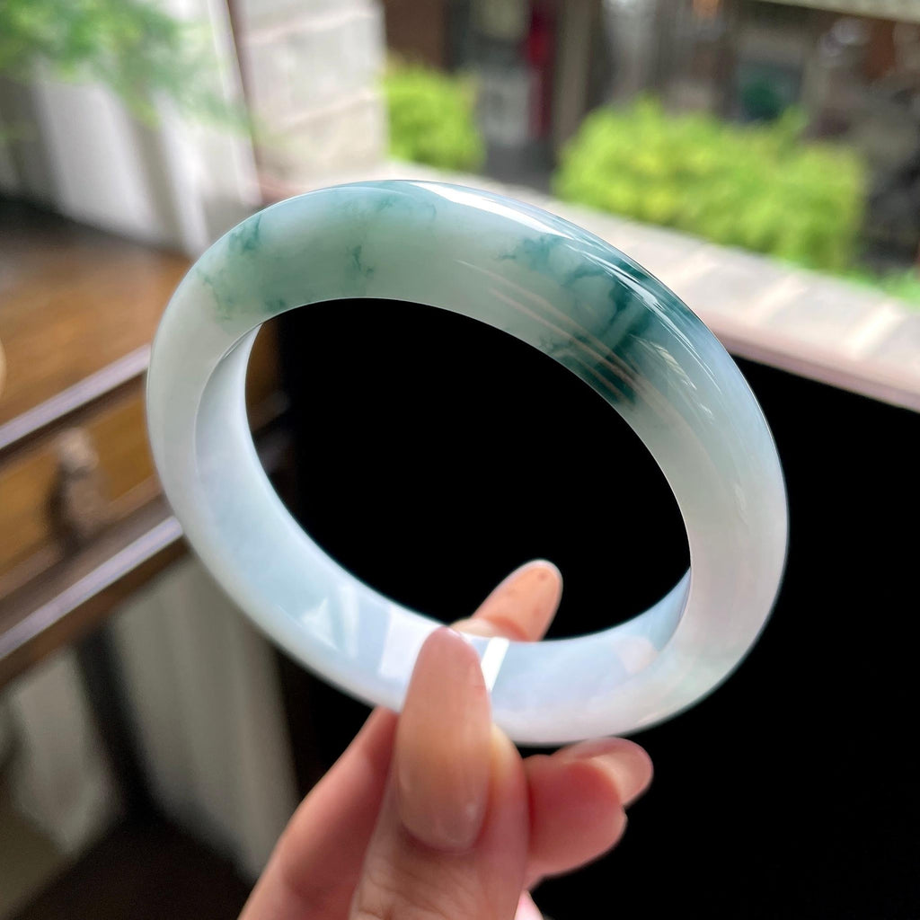 细糯种蓝飘花正圈平安镯 56圈 天然缅甸A货翡翠（yc696431）