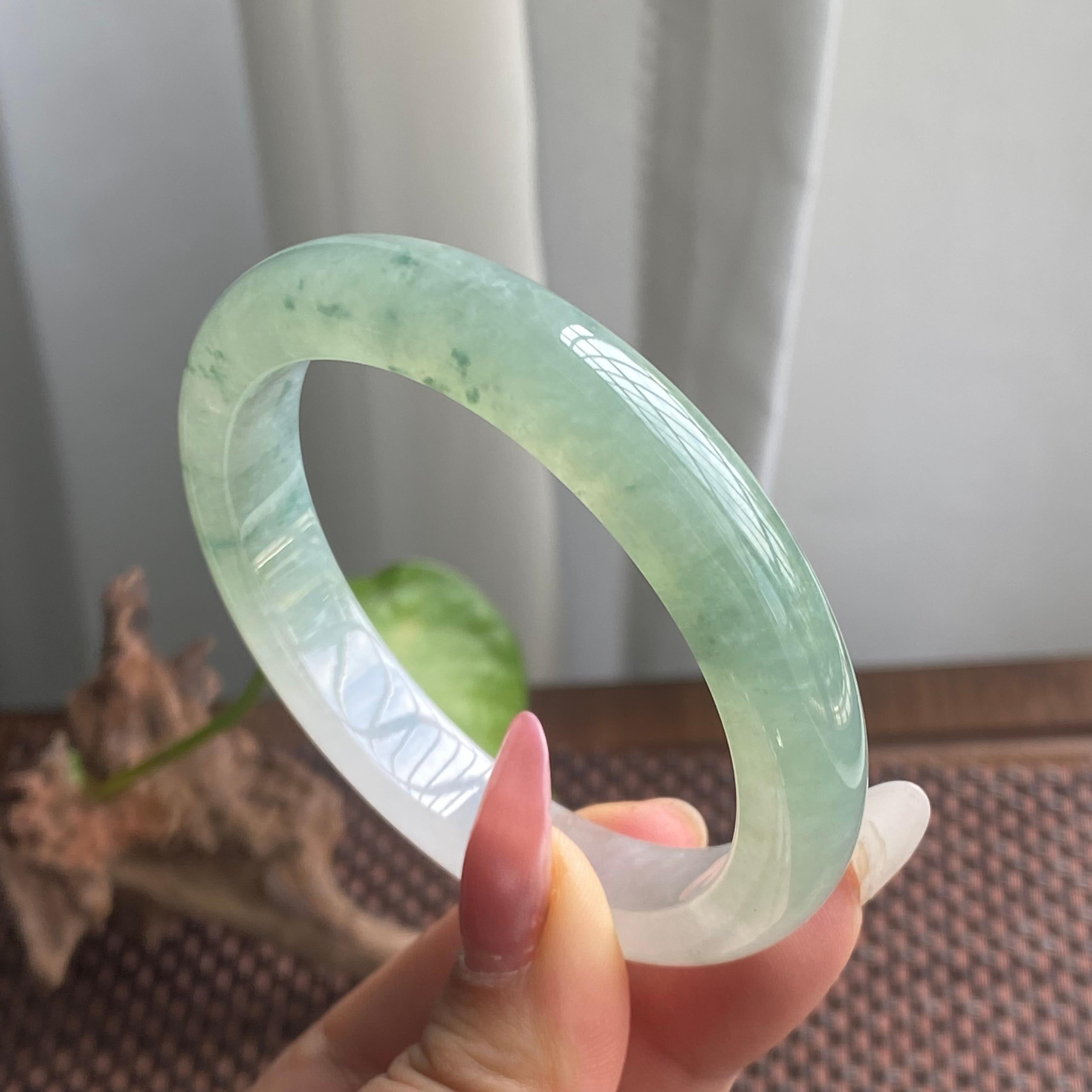 糯冰种飘花正圈手镯（59圈）（yc280809）