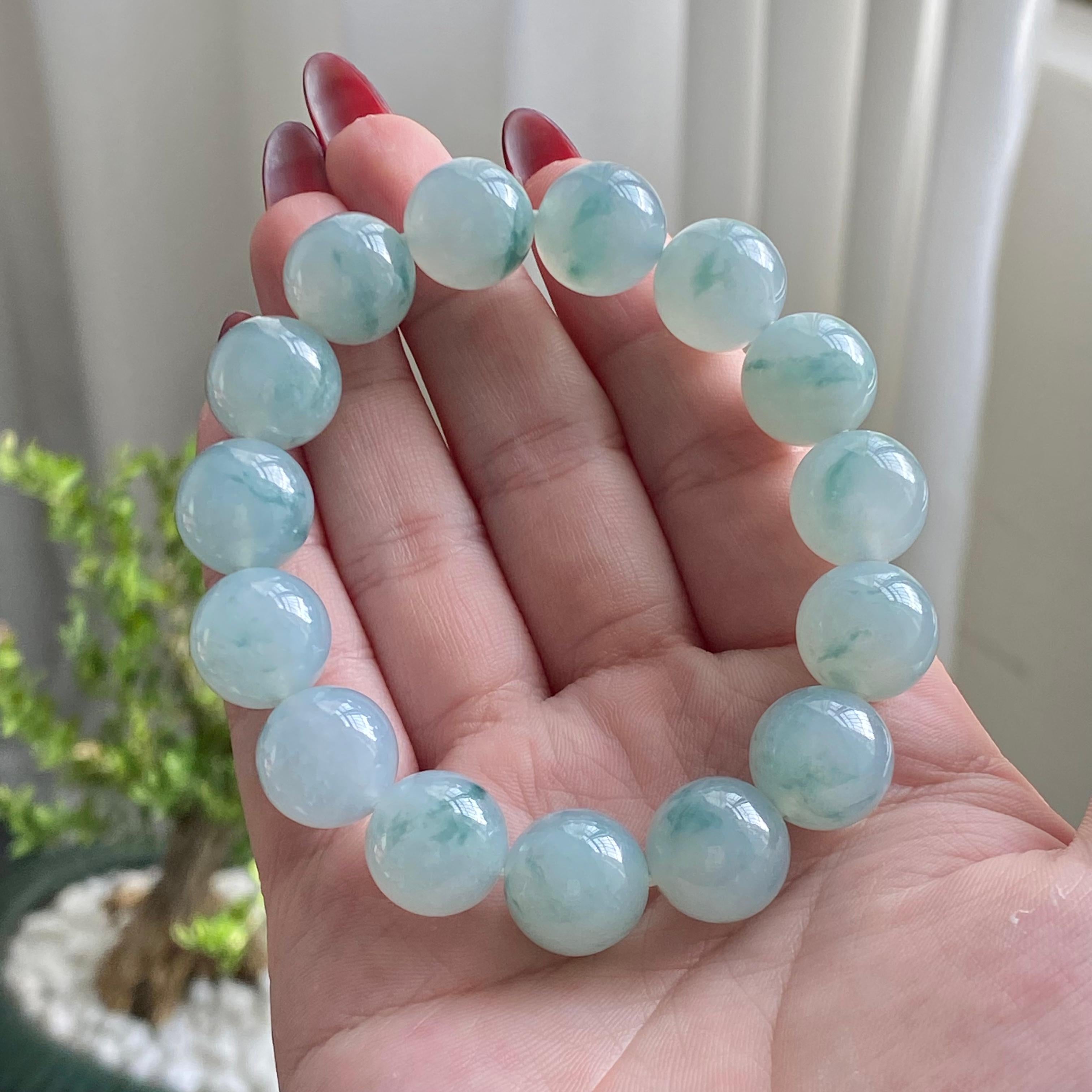 糯冰种飘花单圈手串（15颗）（yc213183）