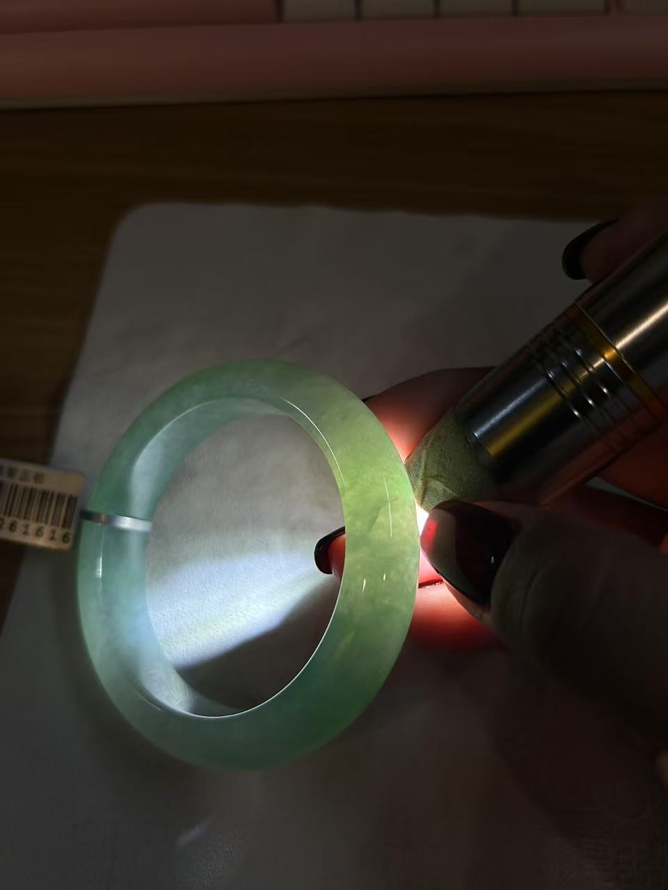 糯冰种翠绿平安镯（53.7mm）（yc093397）