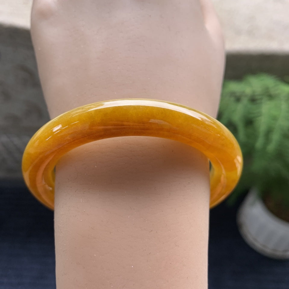 糯冰种黄翡圆条手镯（54.8mm）（yc081986）