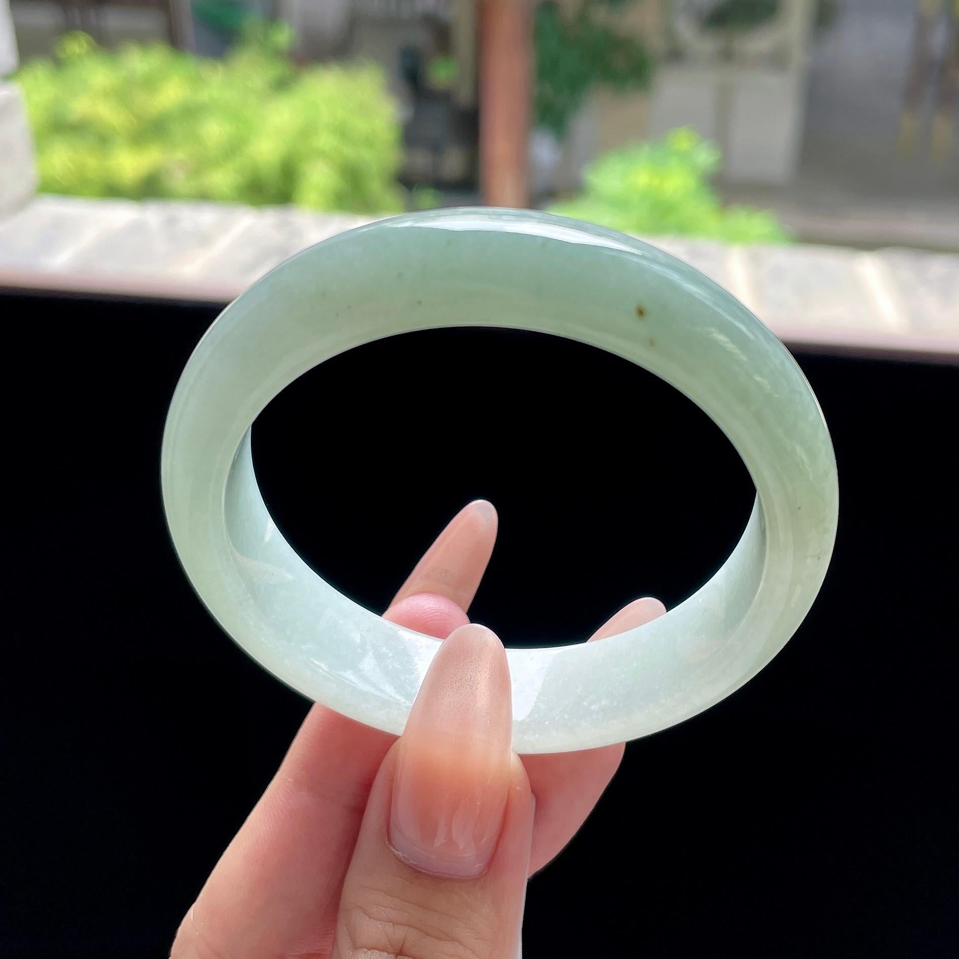 细糯种晴绿底正圈平安镯 55圈 天然缅甸A货翡翠（yc524202）