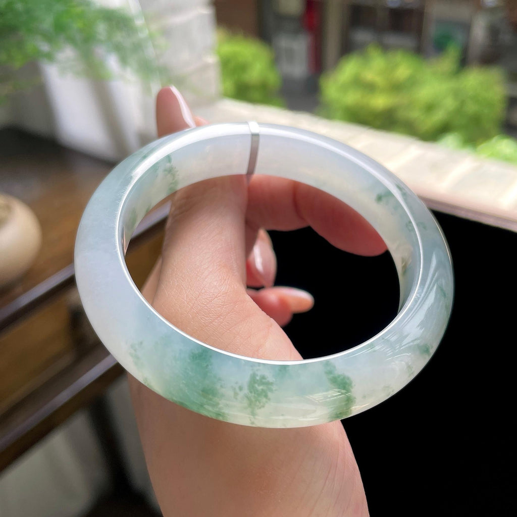 糯冰种绿飘花正圈平安镯 56圈（yc707494）