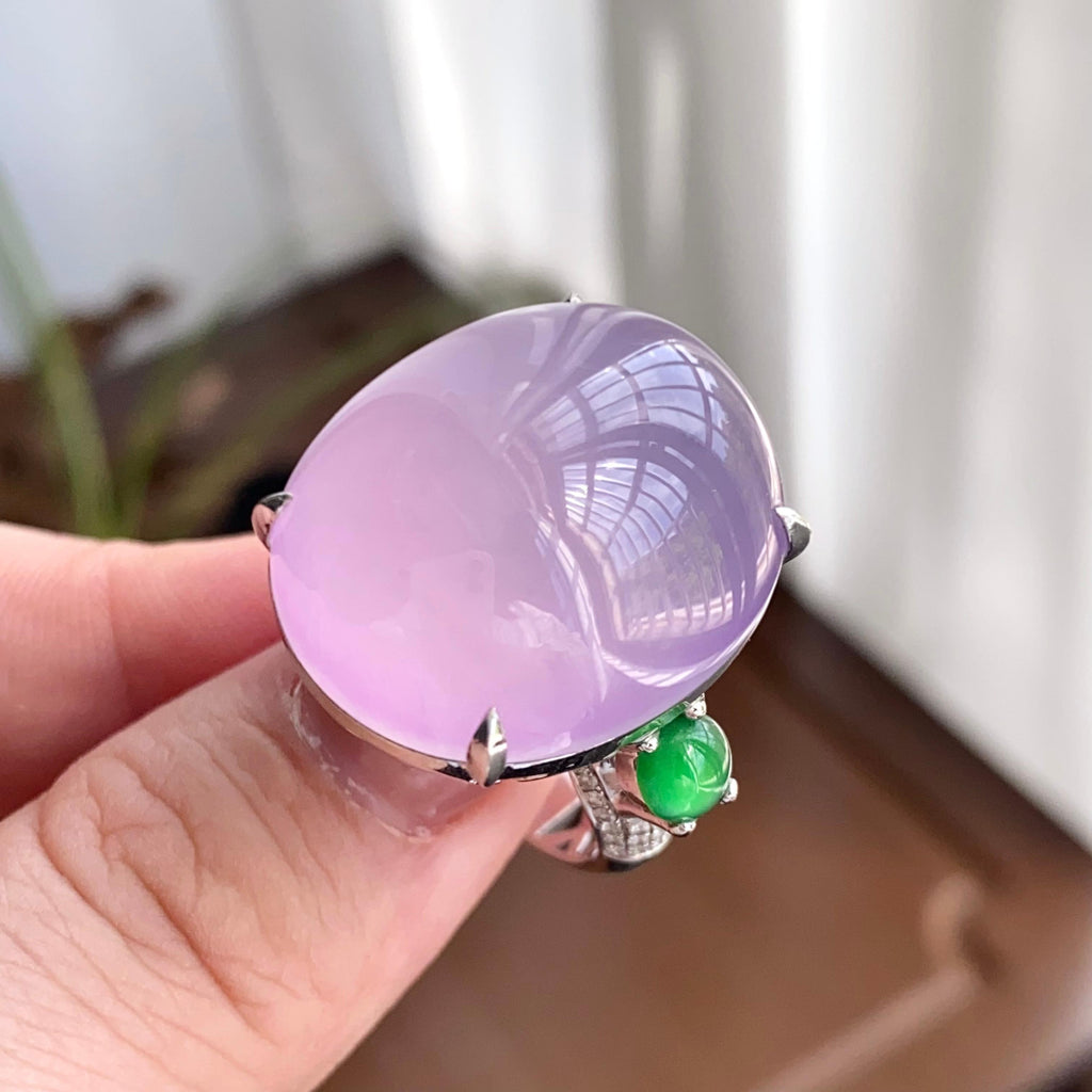 18k金钻镶冰种粉春紫鸽子蛋戒指（yc258281）