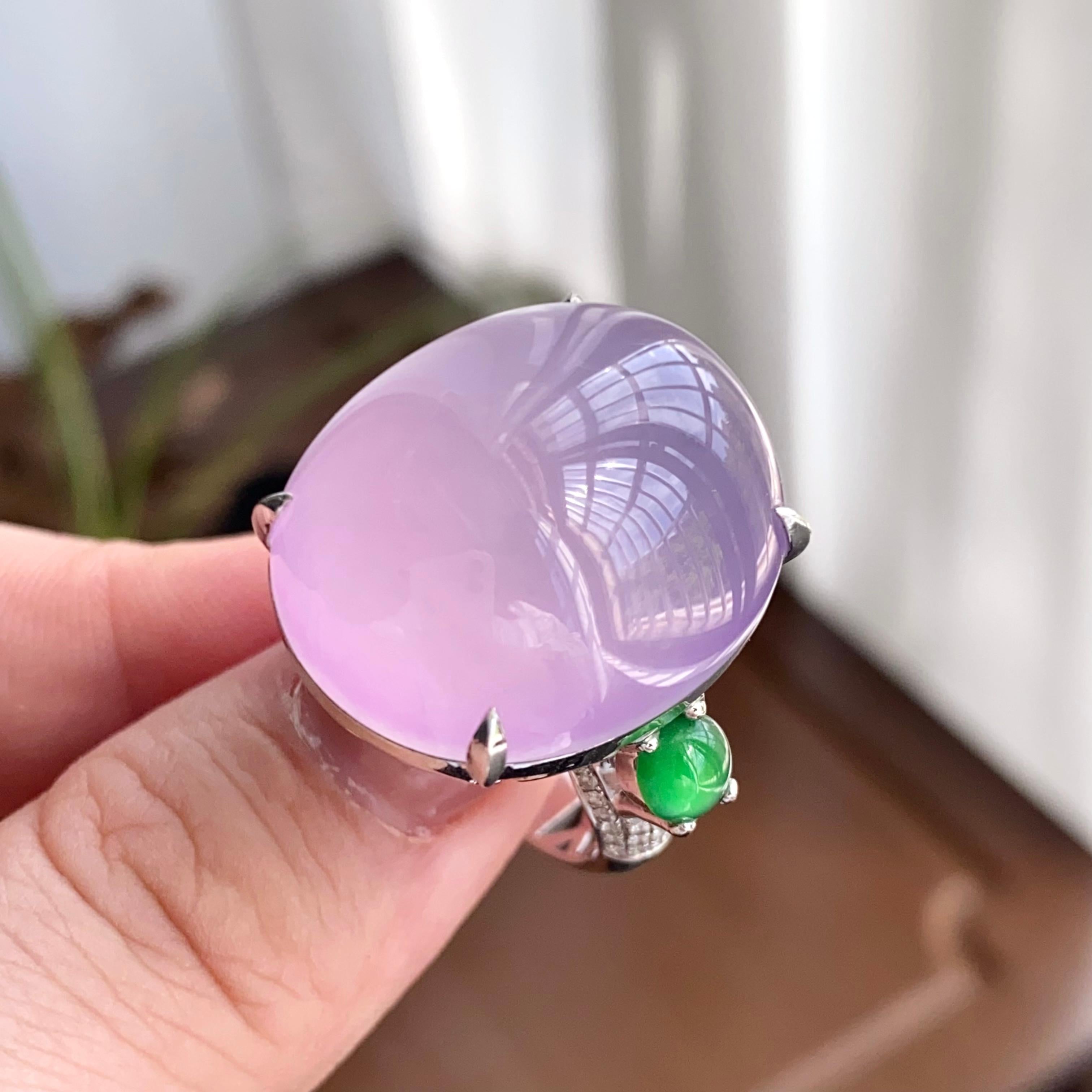 18k金钻镶冰种粉春紫鸽子蛋戒指（yc258281）