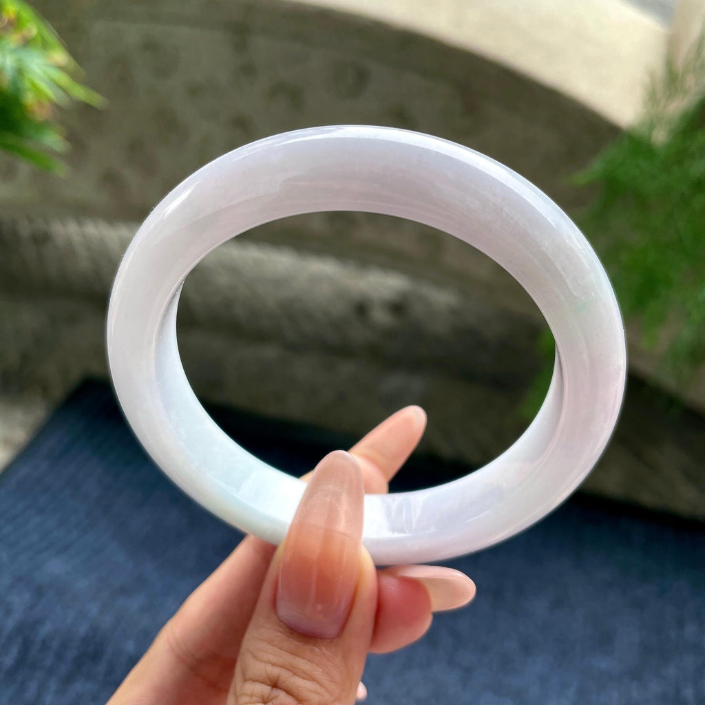 大圈口 糯种淡粉紫正圈平安镯 59圈口 天然缅甸A货翡翠（yc530799）