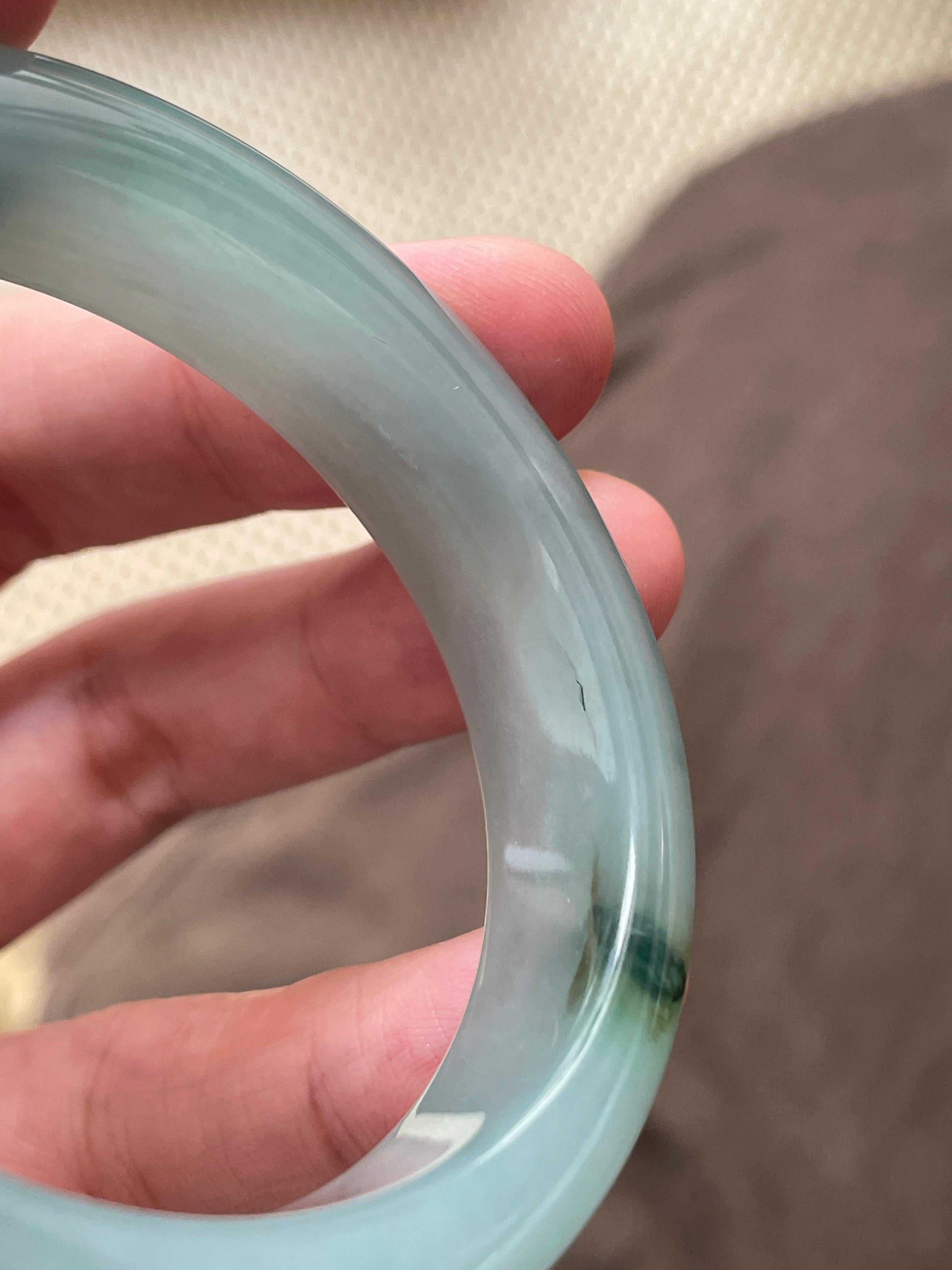 糯冰种晴水飘蓝花贵妃手镯 54.8圈口 天然缅甸A货翡翠（yc534487）