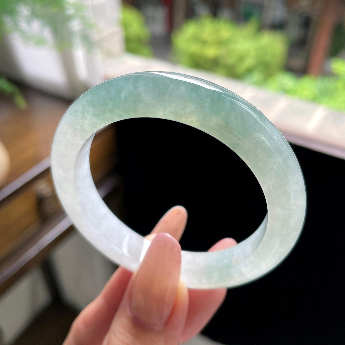 小圈口 糯冰种冰油青半山水正圈平安镯 50圈（yc709466）