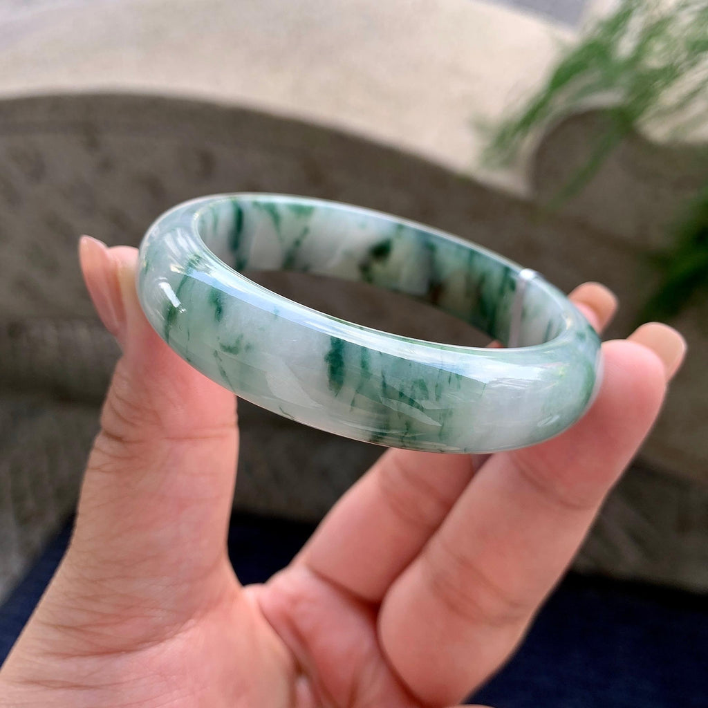 细糯种飘蓝花正圈平安镯 52.8圈口 天然缅甸A货翡翠（yc524441）
