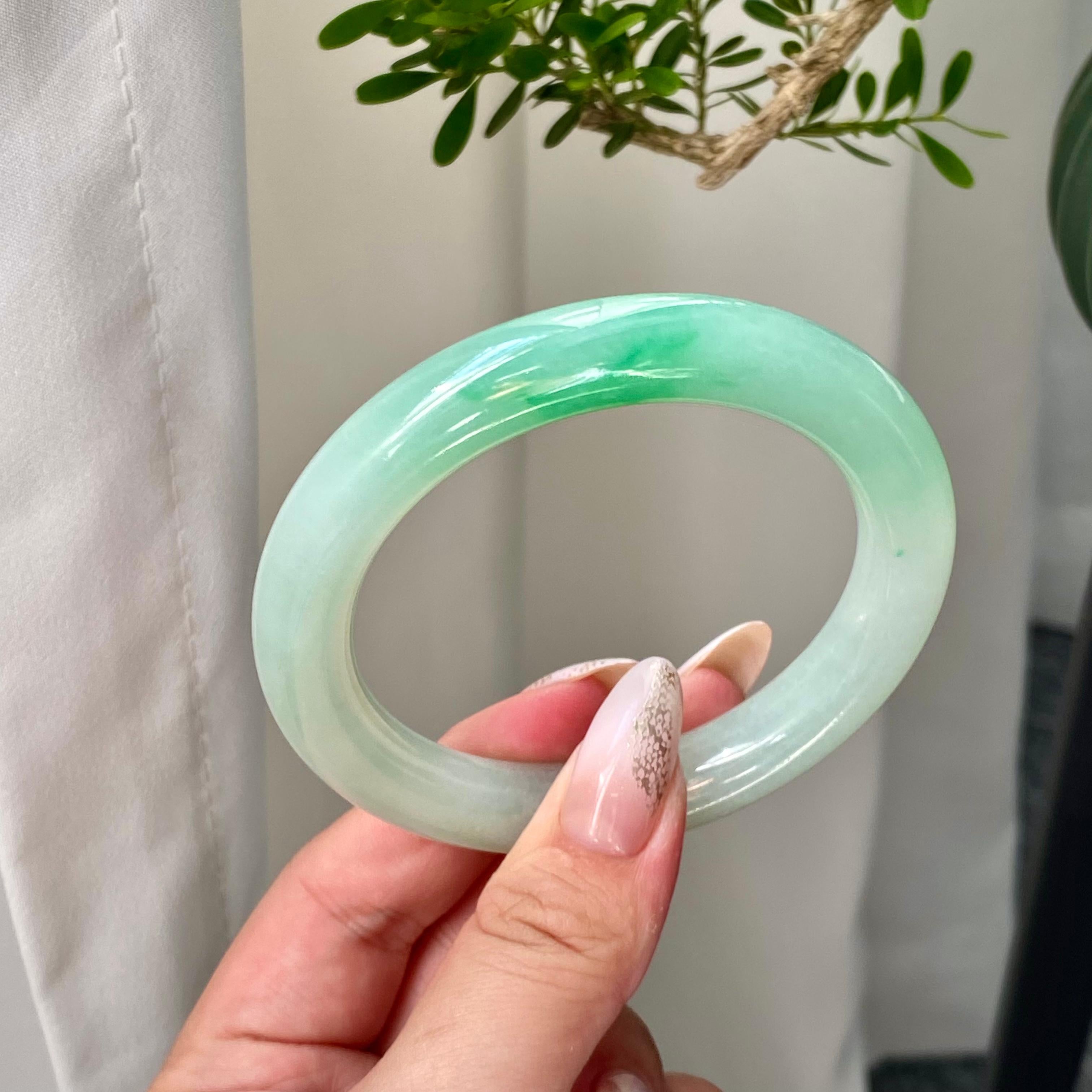 糯冰种晴底飘花圆条手镯（55圈）（yc203838）