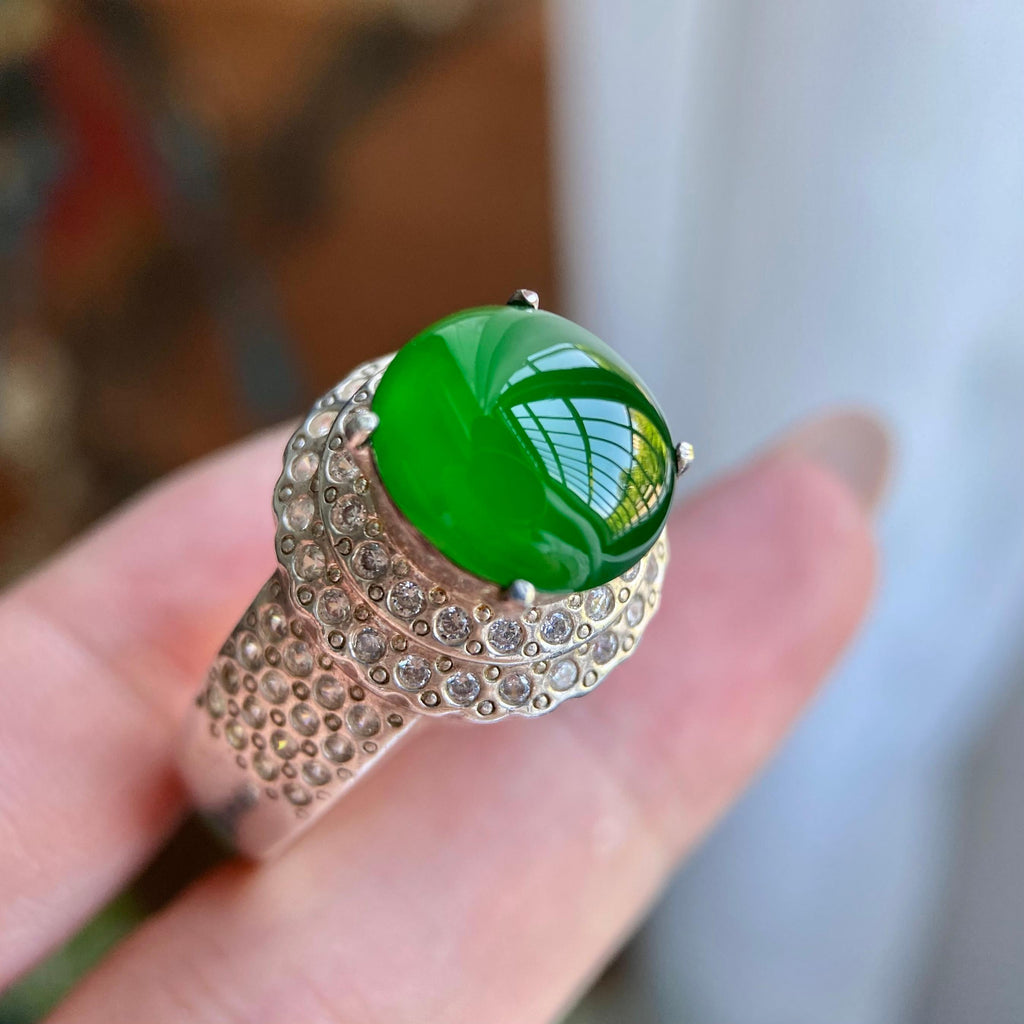 冰种辣阳绿戒面裸石（yc234199）