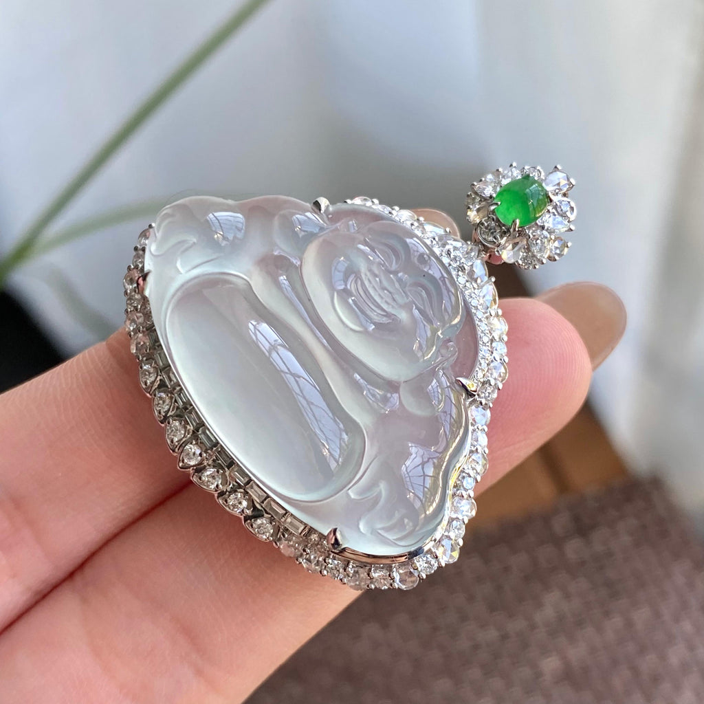 18k金钻镶冰种晴底佛公吊坠（yc266152）