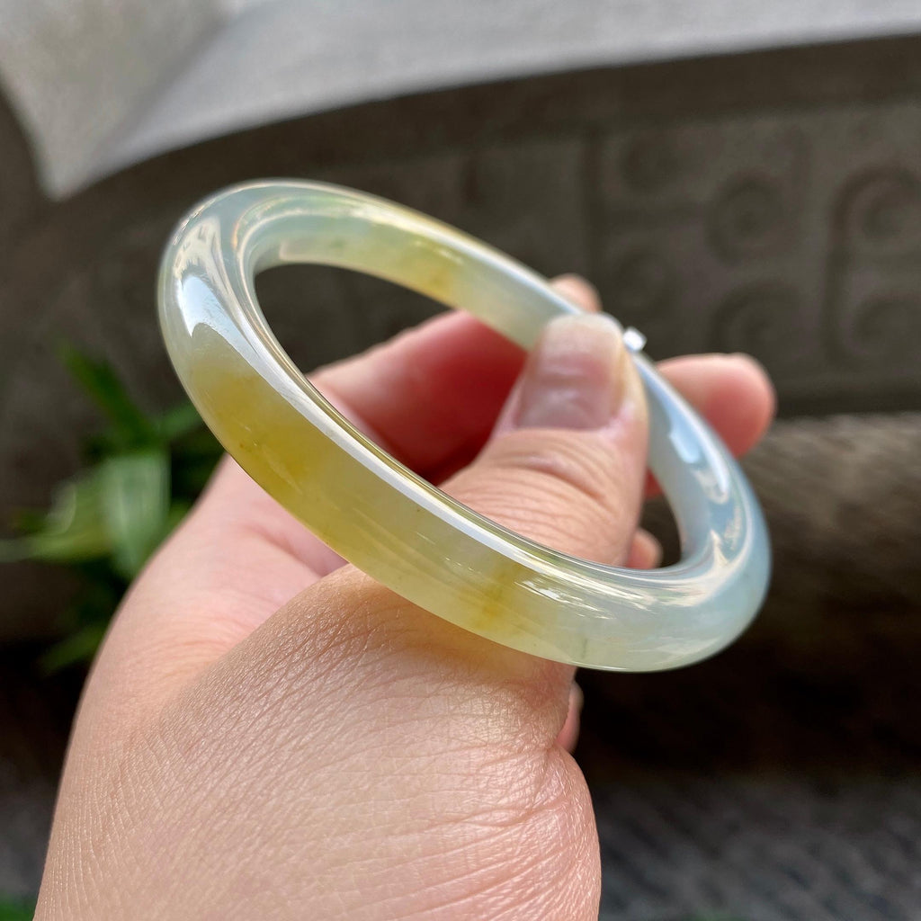 小圈口 糯冰种黄翡圆条手镯51.6圈口 天然缅甸A货翡翠（yc314491）