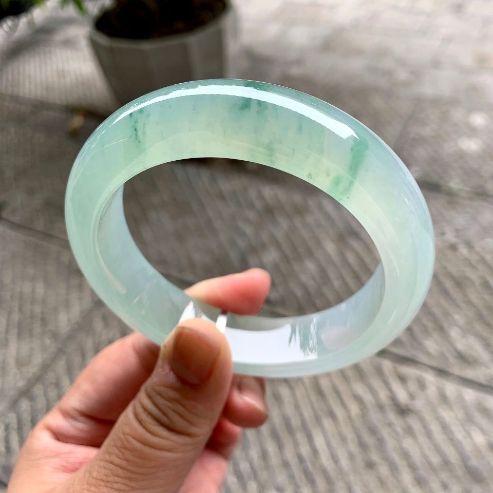 糯冰种飘花宽版轮胎手镯（63.6mm）（yc110990）