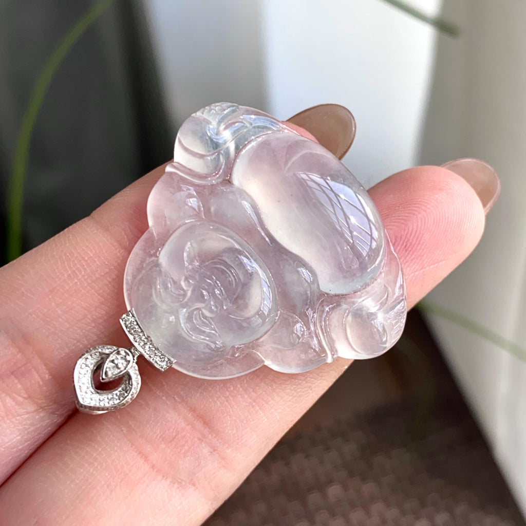 18k金钻镶冰种白月光佛公吊坠（yc263876）