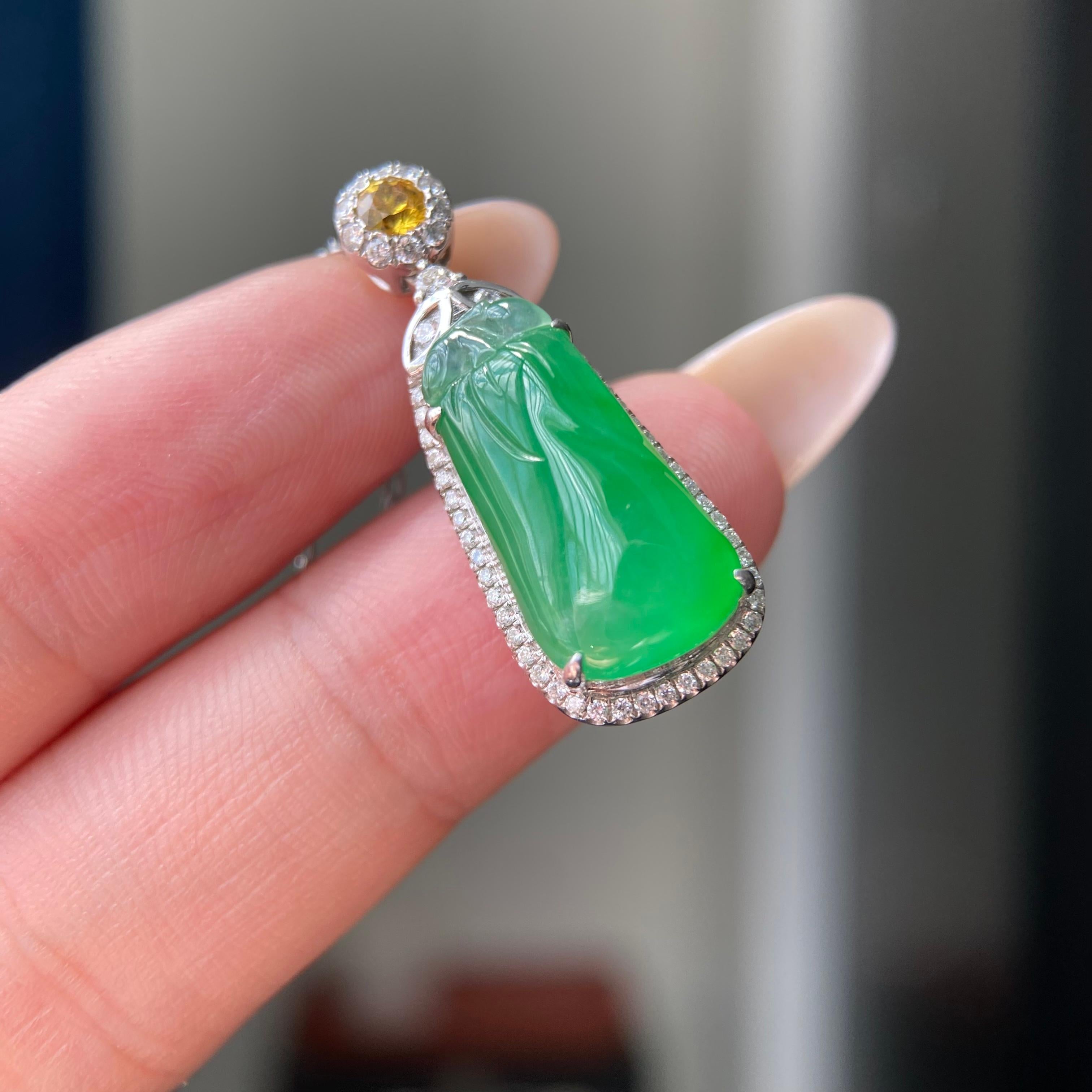 18k金钻镶冰种满绿福瓜吊坠（yc209959）