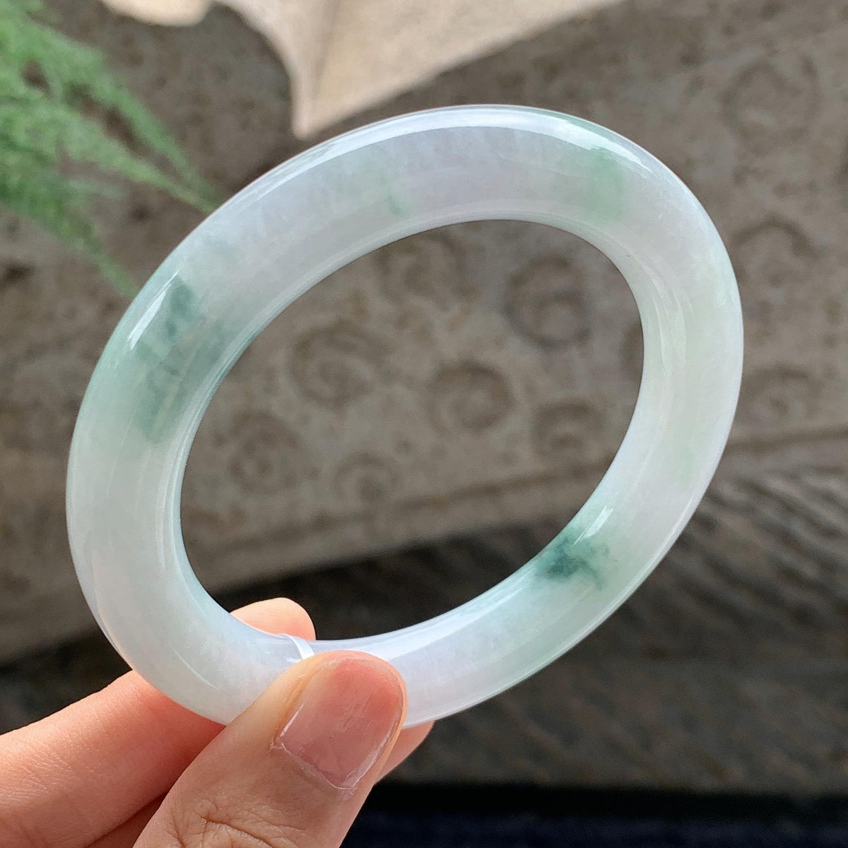 细糯种 飘花圆条手镯 56.5圈 天然缅甸A货翡翠（yc701181）