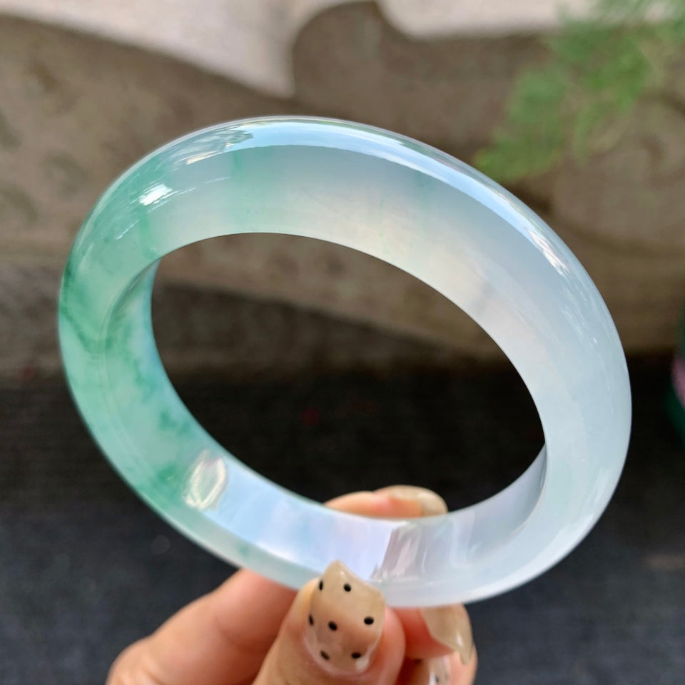 糯冰飘花翡翠平安镯（57.8mm）（yc028627）