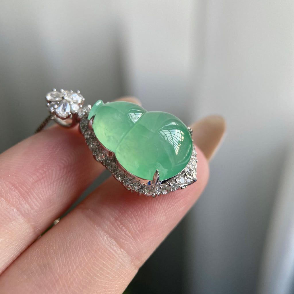 18k金钻镶冰种晴底葫芦吊坠（yc219254）