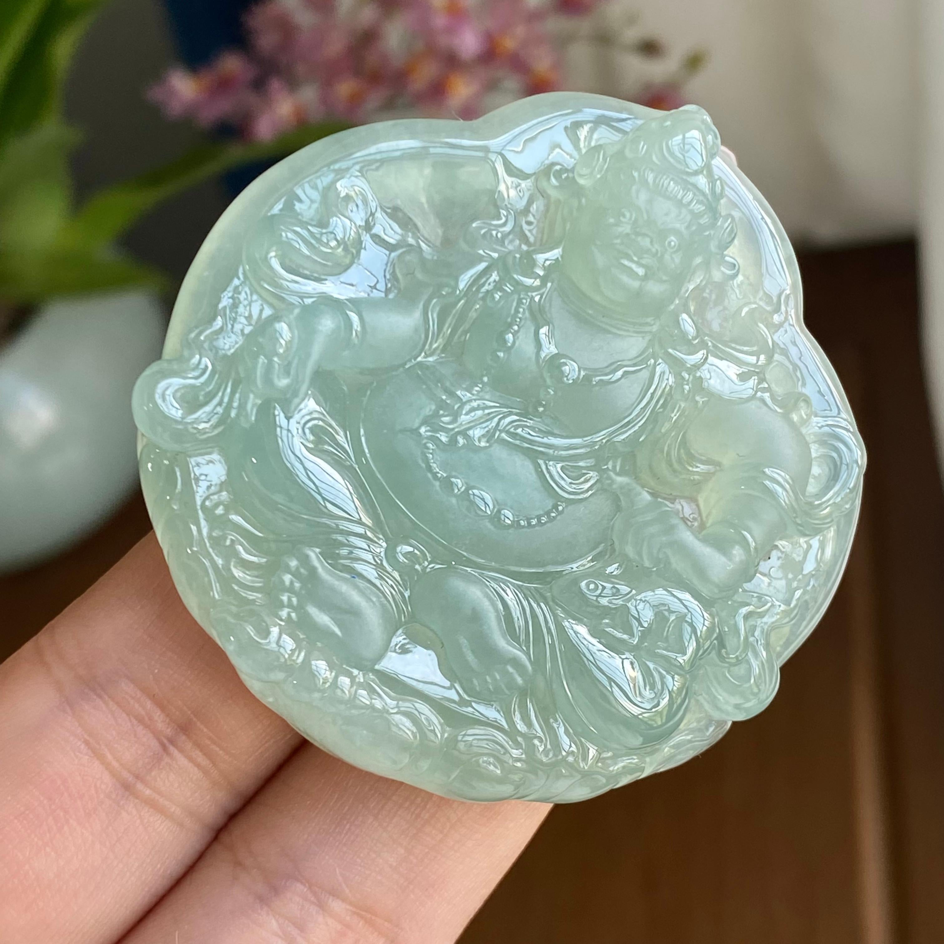 糯冰种晴底翡翠财神吊坠（yc297035）