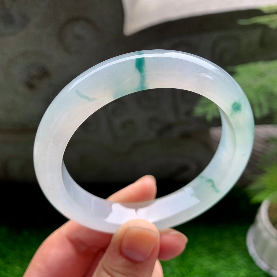 冰种飘花翡翠平安镯（58.8mm）（TF07013508）