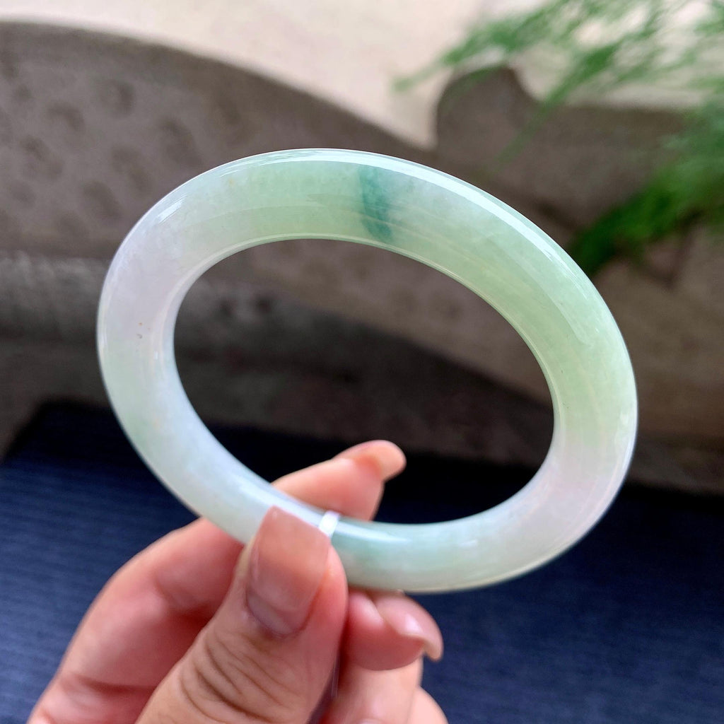 细糯种晴底飘蓝花圆条手镯 53.3圈口 天然缅甸A货翡翠（yc699661）