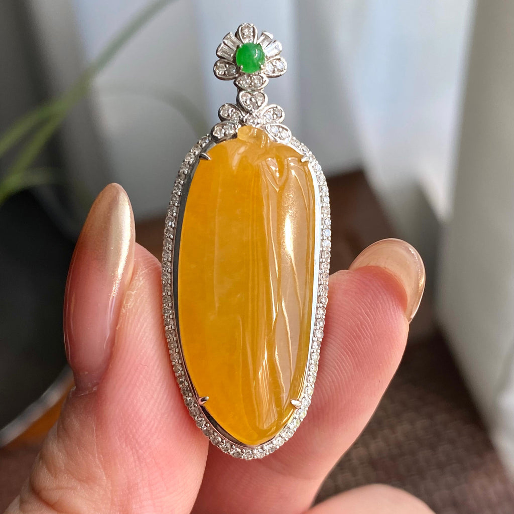 18k金钻镶冰种黄翡福瓜吊坠（yc266193）