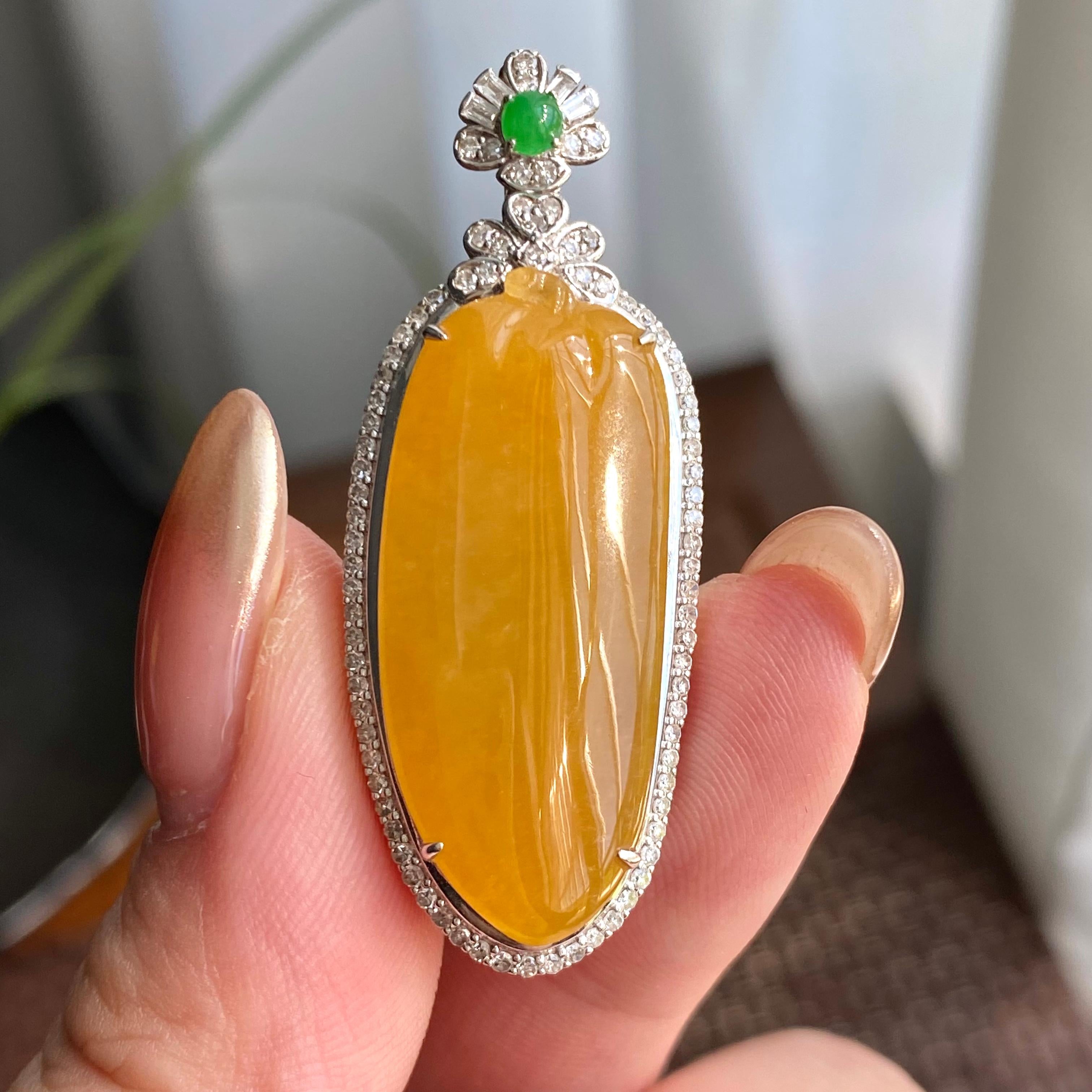 18k金钻镶冰种黄翡福瓜吊坠（yc266193）