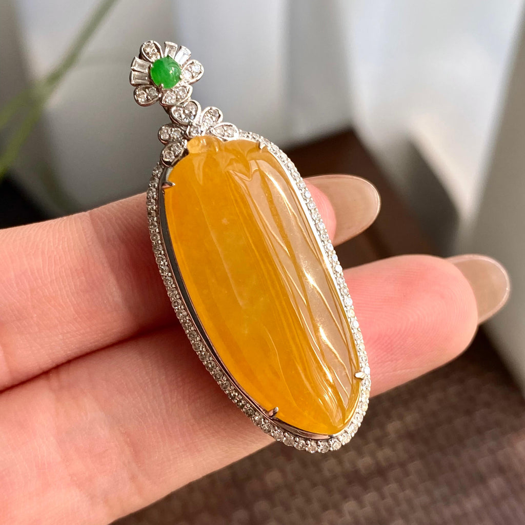 18k金钻镶冰种黄翡福瓜吊坠（yc266193）