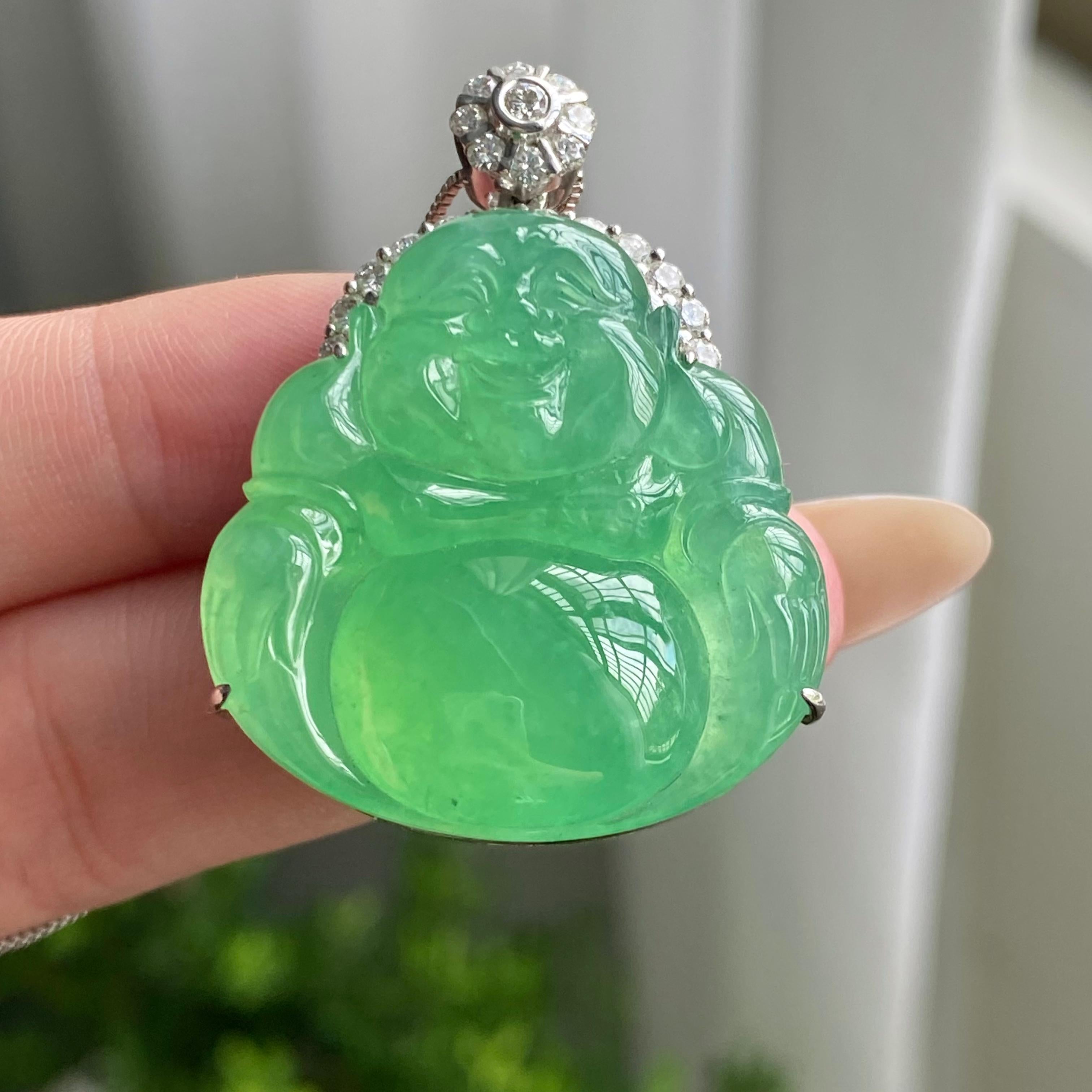 18k金钻镶冰种满绿佛公吊坠（yc206284）